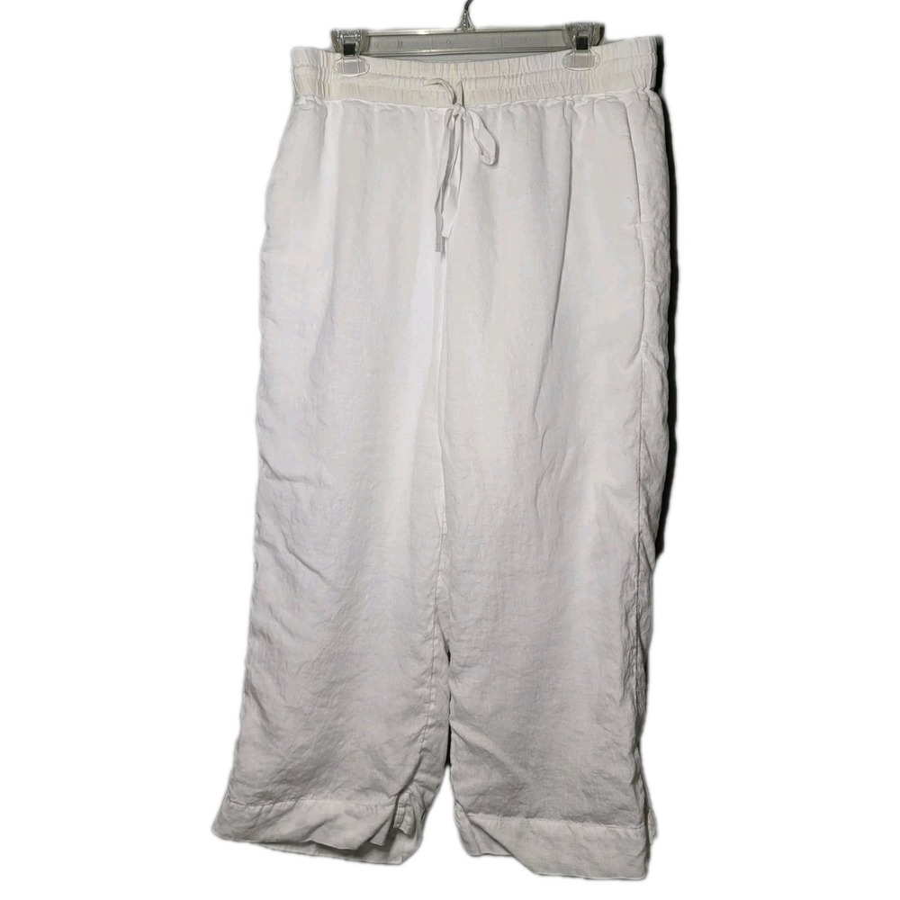 J. Crew Women's 100% Linen Wide Leg Cropped Drawstring Lined Pants White Med. T